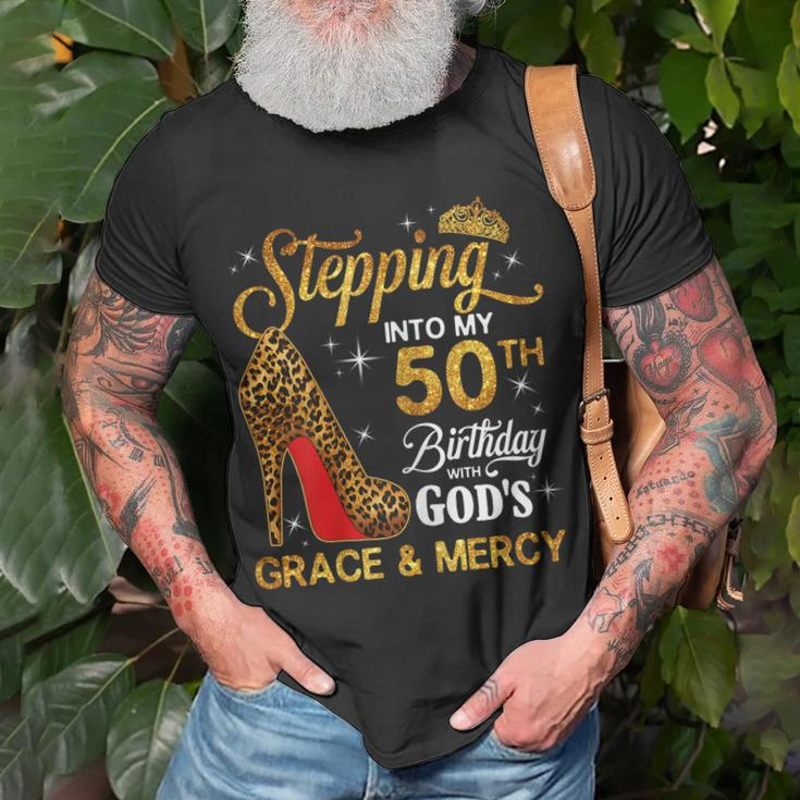 Womens 50Th Birthday Leopard Shoes Stepping Into My 50Th Bday Unisex T-Shirt Gifts for Old Men