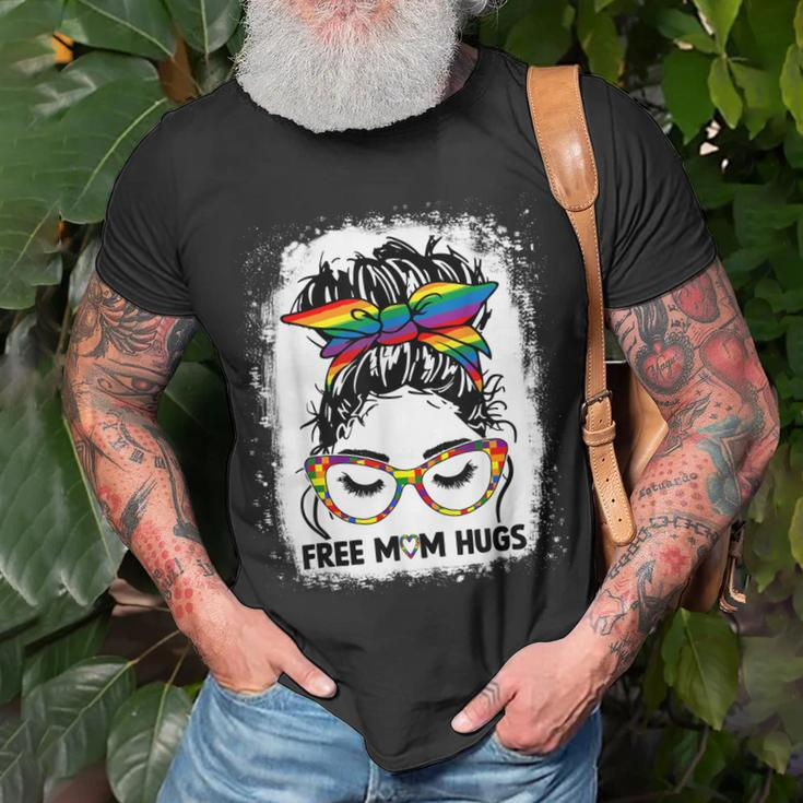 Womens Free Mom Hugs Messy Bun Lgbt Pride Rainbow V2 Unisex T-Shirt Gifts for Old Men