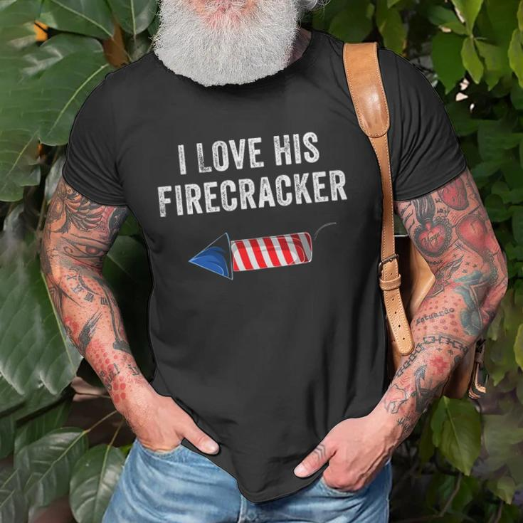 Womens I Love His Firecracker Matching Couple 4Th Of July Wife Gf Unisex T-Shirt Gifts for Old Men