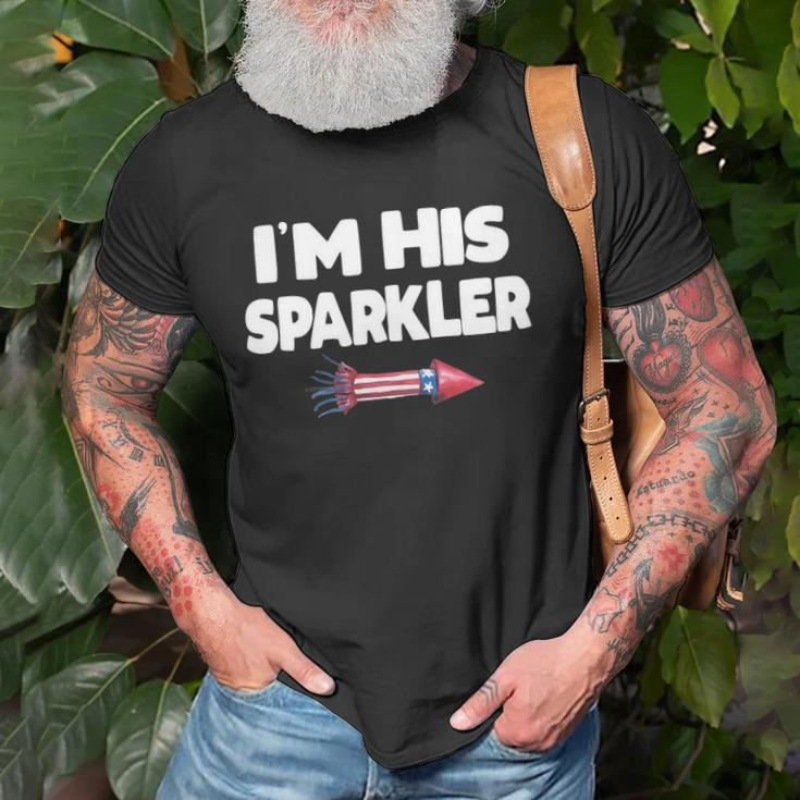 Womens Im His Sparkler Fireworks Couple Matching 4Th Of July Gift Unisex T-Shirt Gifts for Old Men