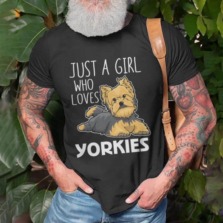Womens Just A Girl Who Loves Yorkies Funny Yorkshire Terrier Gift Unisex T-Shirt Gifts for Old Men