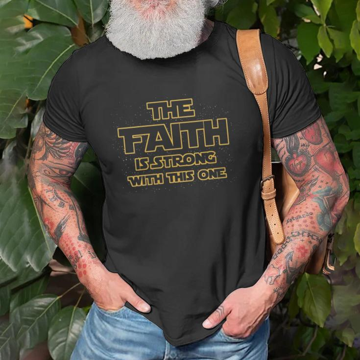 Womens The Faith Is Strong With This One Christian V-Neck Unisex T-Shirt Gifts for Old Men