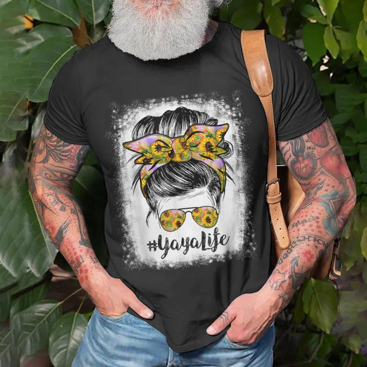 Yaya Life Bleached Yaya Life Sunflower Messy Bun T-shirt Gifts for Old Men