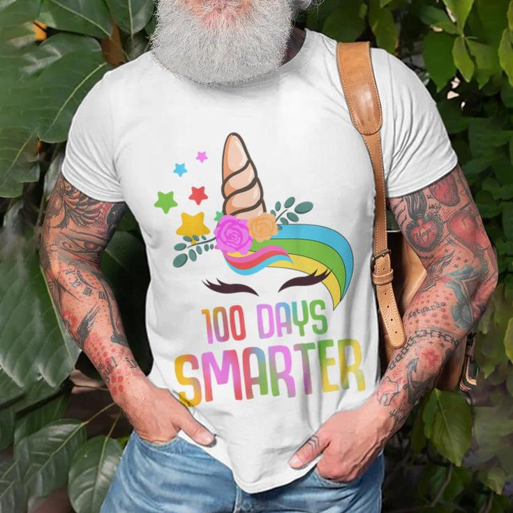 100 Days Smarter Student Girls Unicorn 100 Days Of School T-shirt Gifts for Old Men