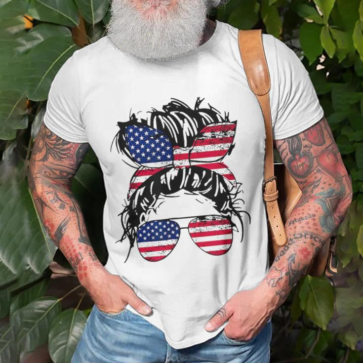 4Th Of July American Flag Patriotic Daughter Messy Bun Usa Unisex T-Shirt Gifts for Old Men