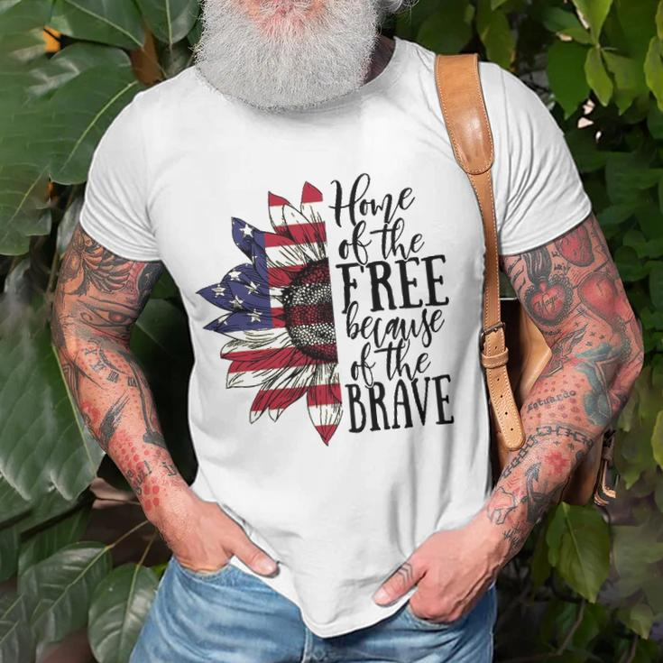 4Th Of July Sunflower Home Of The Free Because Of The Brave Unisex T-Shirt Gifts for Old Men