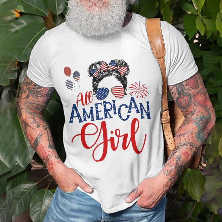 All American Girl 4Th Of July Messy Bun Sunglasses Usa Flag Unisex T-Shirt Gifts for Old Men
