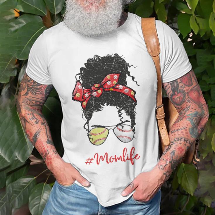 Baseball Softball Momlife Mom Messy Bun Afro Mom Mothers Day Unisex T-Shirt Gifts for Old Men