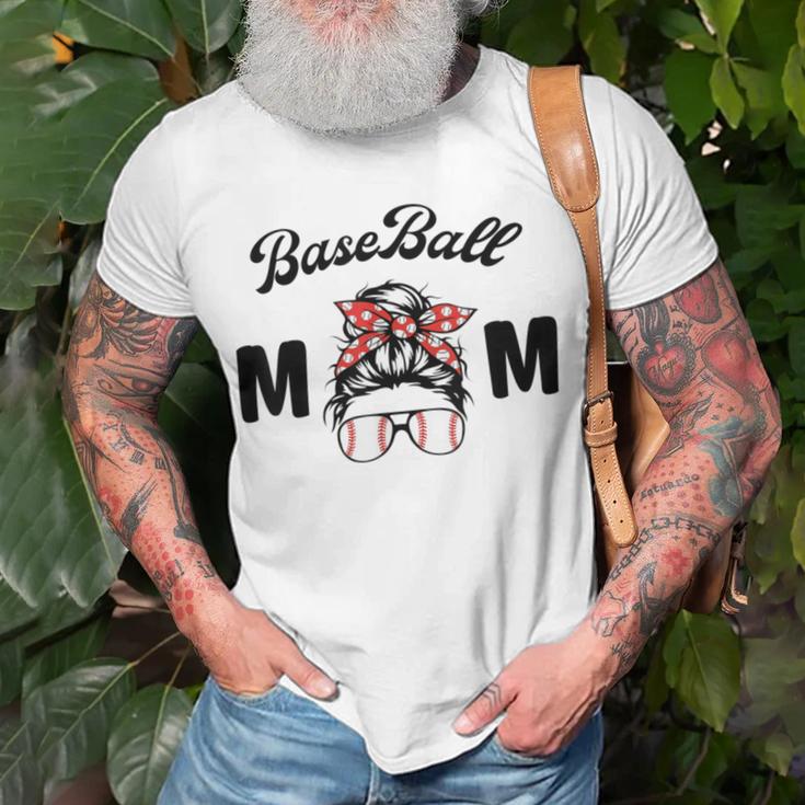 Bleached Baseball Mom Messy Bun Player Mom Mothers Day Unisex T-Shirt Gifts for Old Men