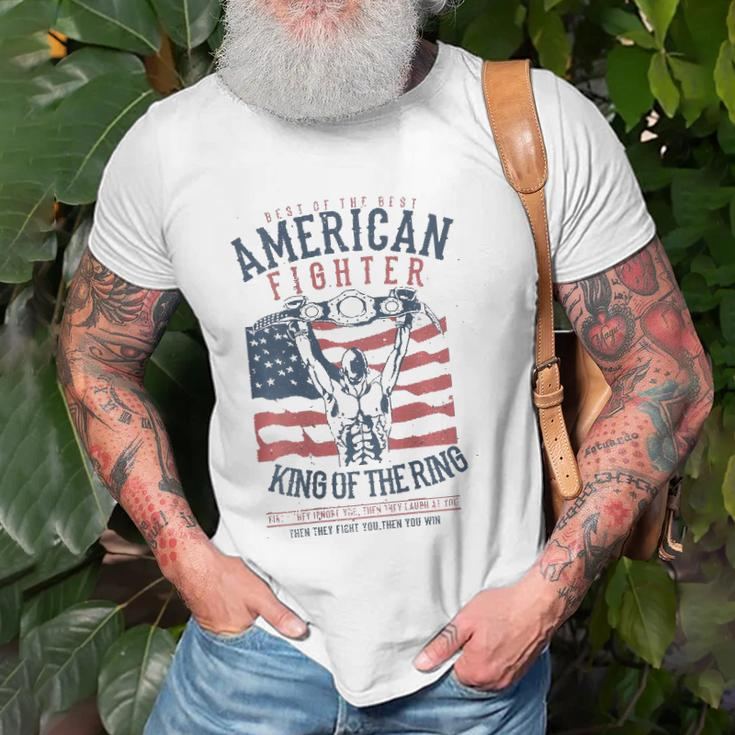 Boxer Graphic With Belt Gloves & American Flag Distressed Unisex T-Shirt Gifts for Old Men