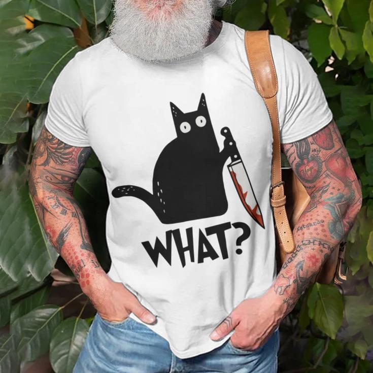 Cat What Murderous Black Cat With Knife Unisex T-Shirt Gifts for Old Men