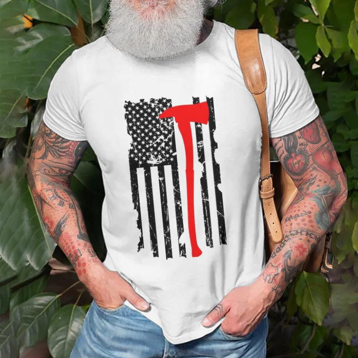 Distressed Patriot Axe Thin Red Line American Flag Unisex T-Shirt Gifts for Old Men
