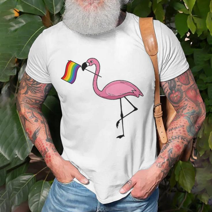 Flamingo Lgbt Flag Cool Gay Rights Supporters Gift Unisex T-Shirt Gifts for Old Men