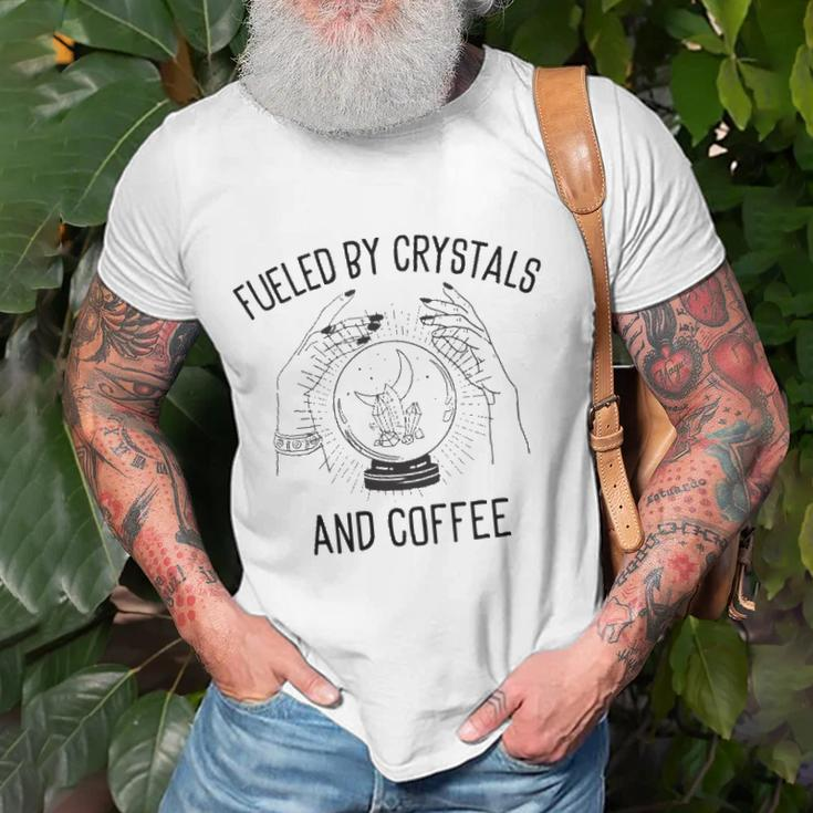 Fueled By Crystals And Coffee Witch Spells Chakra Unisex T-Shirt Gifts for Old Men