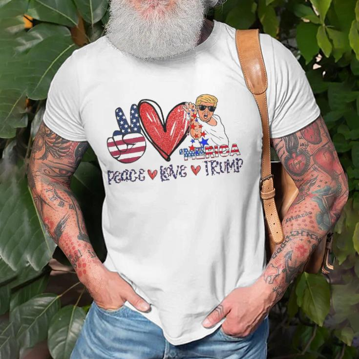 Funny 4Th Of July Peace Love Trump Merica Usa Flag Patriotic Unisex T-Shirt Gifts for Old Men