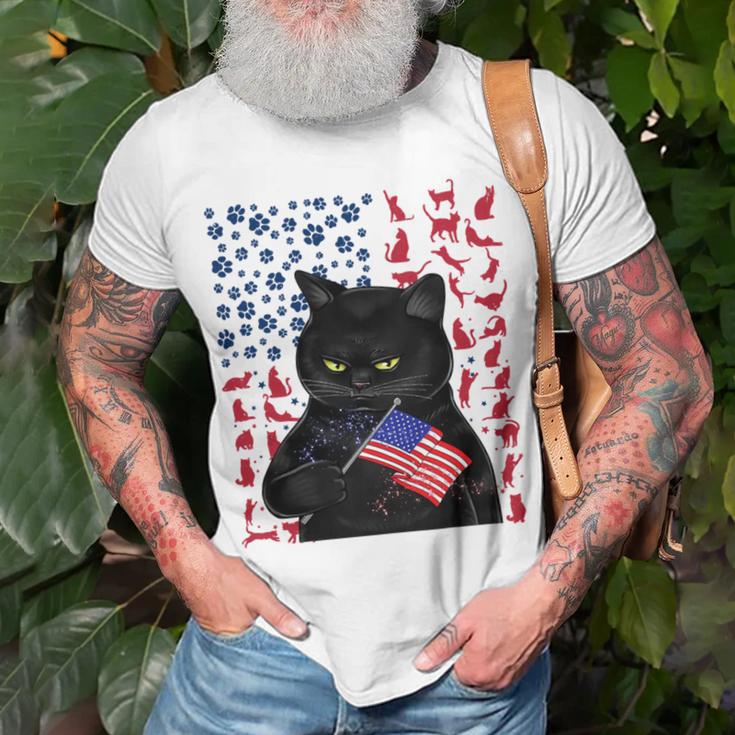 Funny Black Cat Independence Flag 633 Shirt Unisex T-Shirt Gifts for Old Men