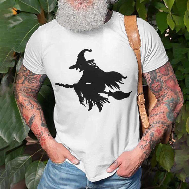 Halloween Scary Old Witch On Broom Art Design Pattern Unisex T-Shirt Gifts for Old Men