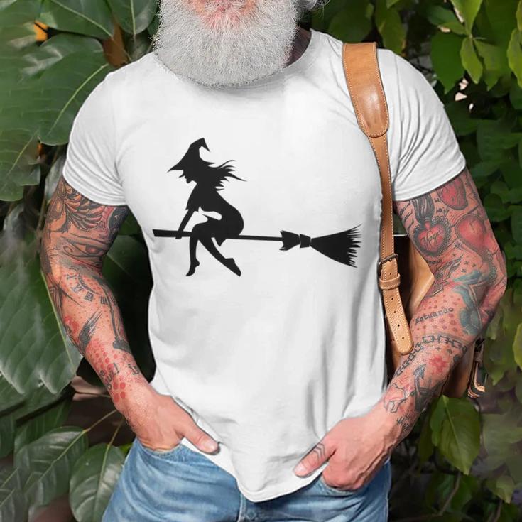 Halloween Young Scary Witch On Broom Pattern Unisex T-Shirt Gifts for Old Men