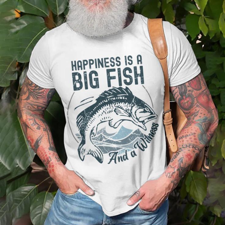 Happiness Is A Big Fish And A Witness Fisherman Dad Blue Unisex T-Shirt Gifts for Old Men