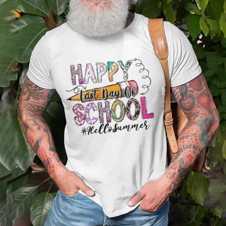 Happy Last Day Of School Teacher Student Graduation Leopard Unisex T-Shirt Gifts for Old Men
