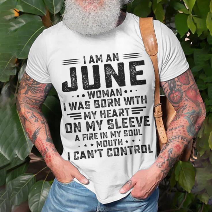 I Am An June Woman I Was Born With My Heart On My Sleeve V2 Unisex T-Shirt Gifts for Old Men