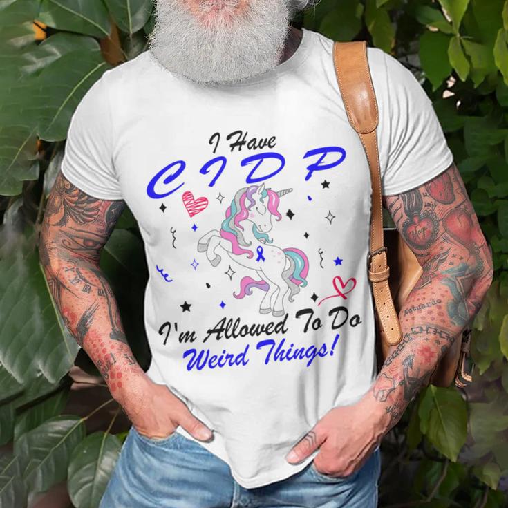 I Have Cidp Im Allowed To Do Weird Things Unicorn Blue Ribbon Cidp Support Cidp Awareness Unisex T-Shirt Gifts for Old Men