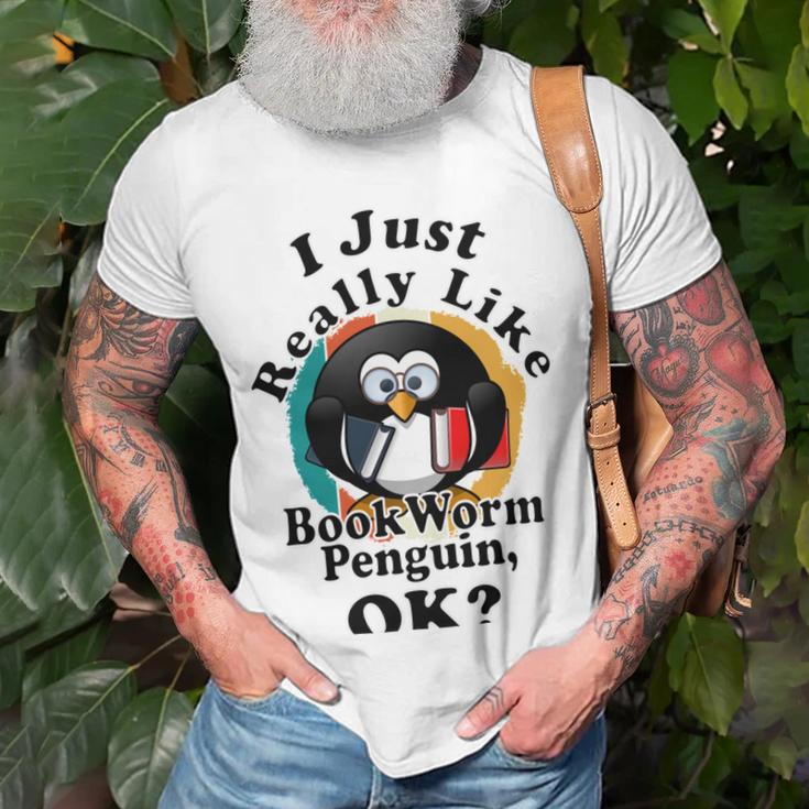 I Really Like Book Worm Penguin Ok Unisex T-Shirt Gifts for Old Men