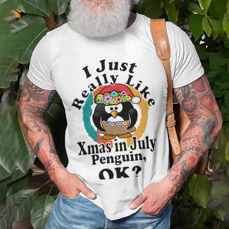 I Really Like Xmas In July Penguin Ok Unisex T-Shirt Gifts for Old Men