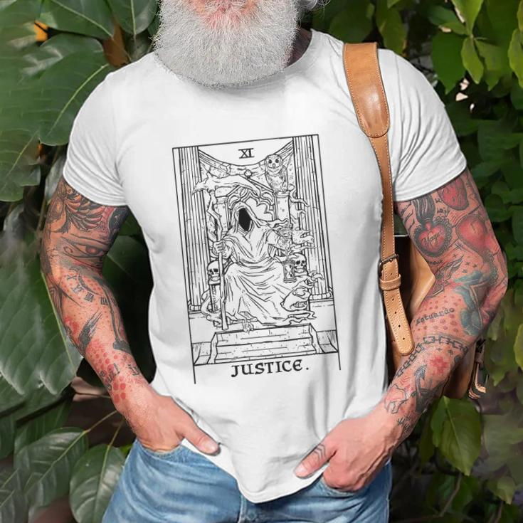 Justice Tarot Card Grim Reaper Halloween Horror Occult Goth Unisex T-Shirt Gifts for Old Men