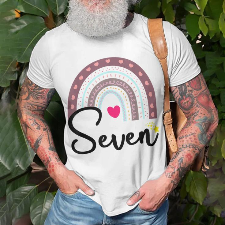 Kids 7Th Birthday Rainbow Party Kids Seven Year Old Unisex T-Shirt Gifts for Old Men