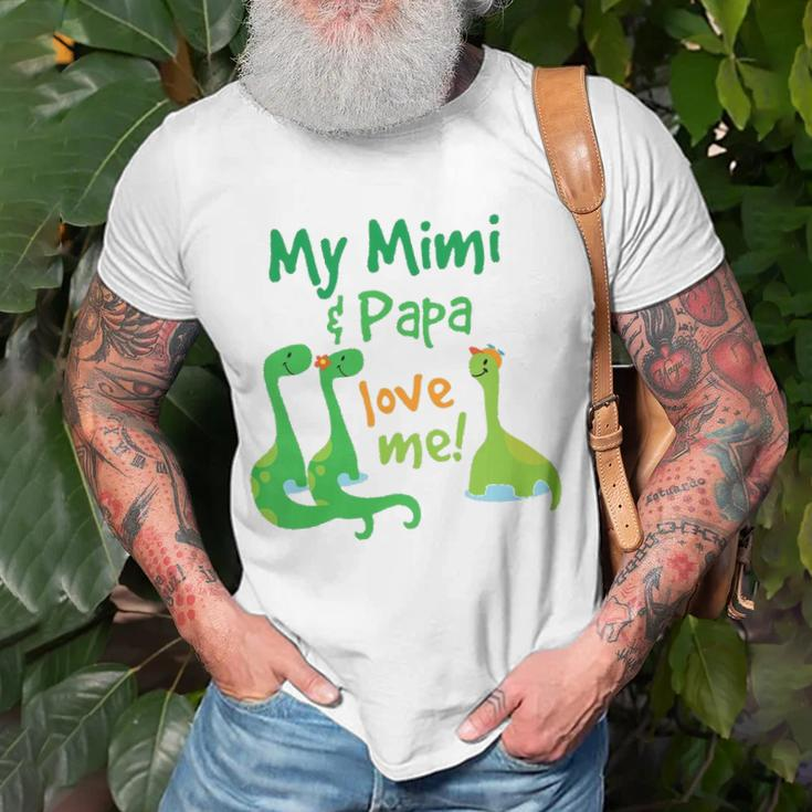 Kids My Mimi And Papa Love Me Dinosaur Grandson Unisex T-Shirt Gifts for Old Men