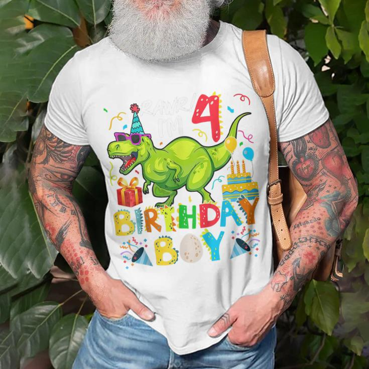 Kids Rawr Im 4Th Birthday Boy Dinosaur T-Rex 4 Years Old Unisex T-Shirt Gifts for Old Men