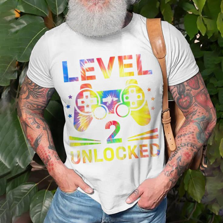Kids Tie Dye Level 2 Unlocked Gamer 2 Year Old 2Nd Birthday Unisex T-Shirt Gifts for Old Men