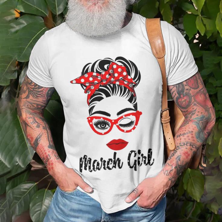 March Girl Women Face Wink Eye Bandana Birthday Gifts 548 Trending Shirt Unisex T-Shirt Gifts for Old Men