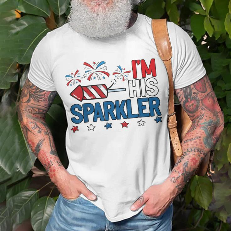 Mens Im His Sparkler Funny 4Th Of July Matching Couples For Her Unisex T-Shirt Gifts for Old Men
