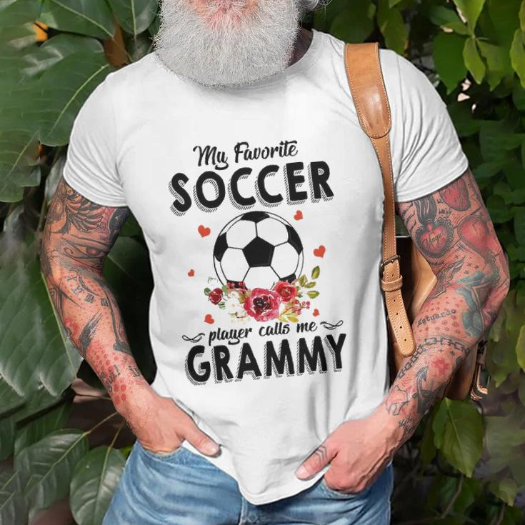 My Favorite Soccer Player Calls Me Grammy Flower Gift Unisex T-Shirt Gifts for Old Men