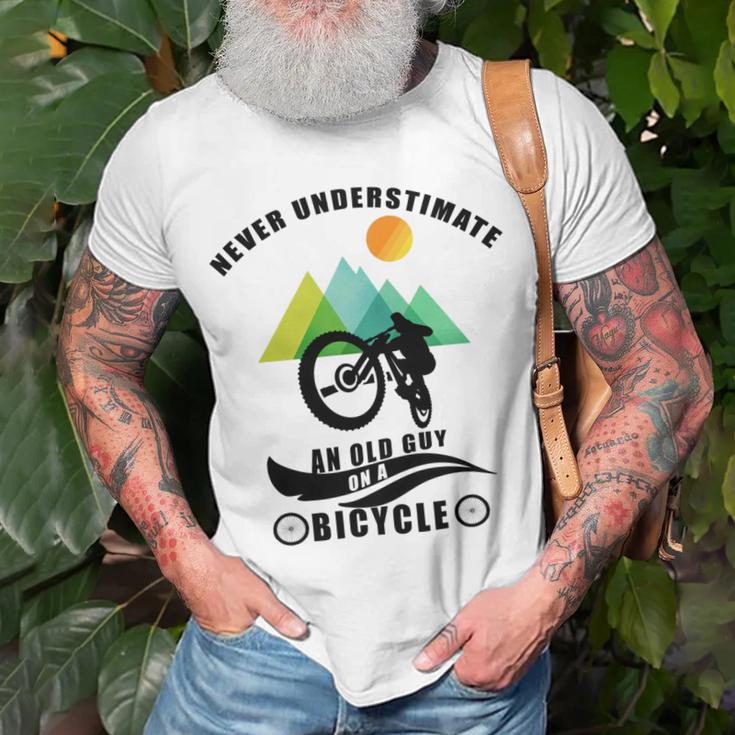 Never Underestimate An Old Guy On A Bicycle Unisex T-Shirt Gifts for Old Men