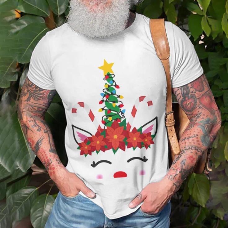 New Christmas Unicorn Face Santicorn Poinsettia Crown Cute V2 Unisex T-Shirt Gifts for Old Men