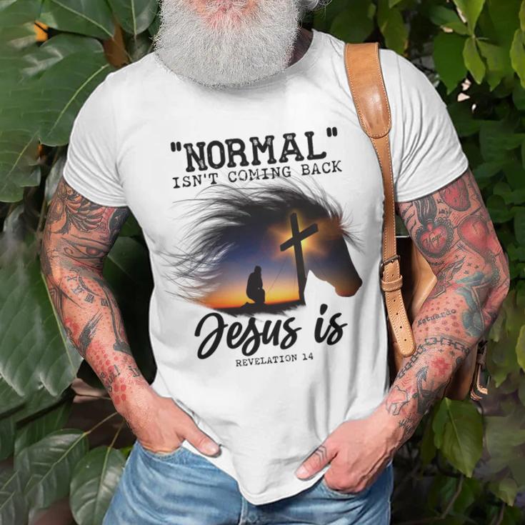 Normal Isnt Coming Back Jesus Is Revelation For Horse Lovers Unisex T-Shirt Gifts for Old Men