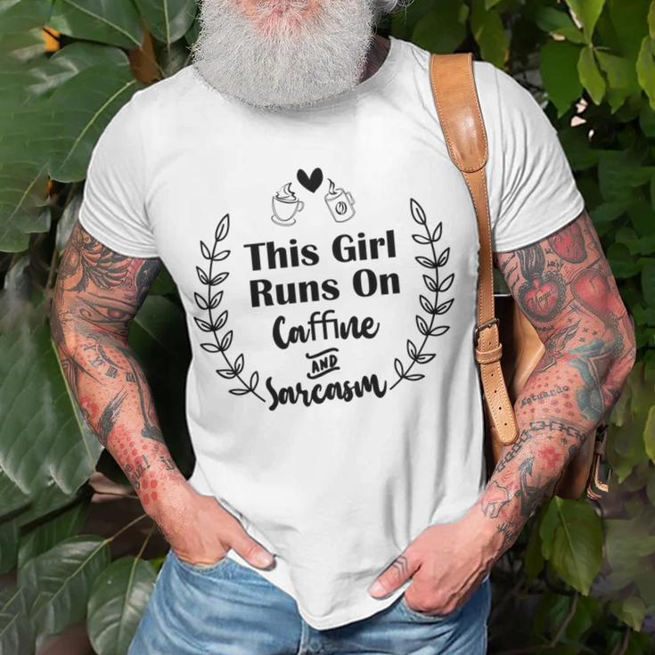 Official This Girl Runs On Caffeine And Sarcasm Unisex T-Shirt Gifts for Old Men