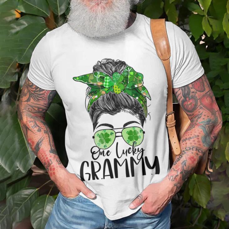 One Lucky Grammy Messy Bun Lucky Shamrock St Patricks Day Unisex T-Shirt Gifts for Old Men