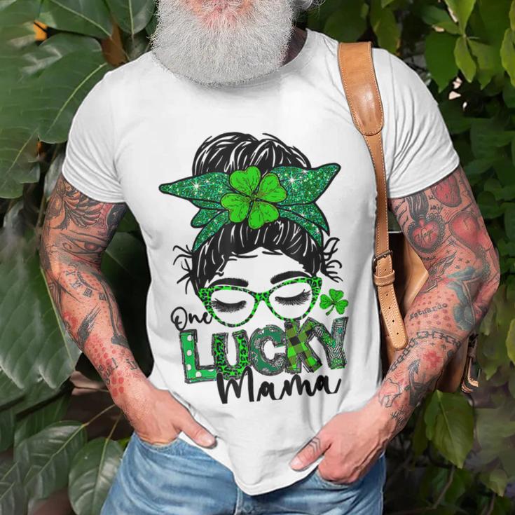 One Lucky Mama Messy Bun Shamrock St Patricks Day Unisex T-Shirt Gifts for Old Men