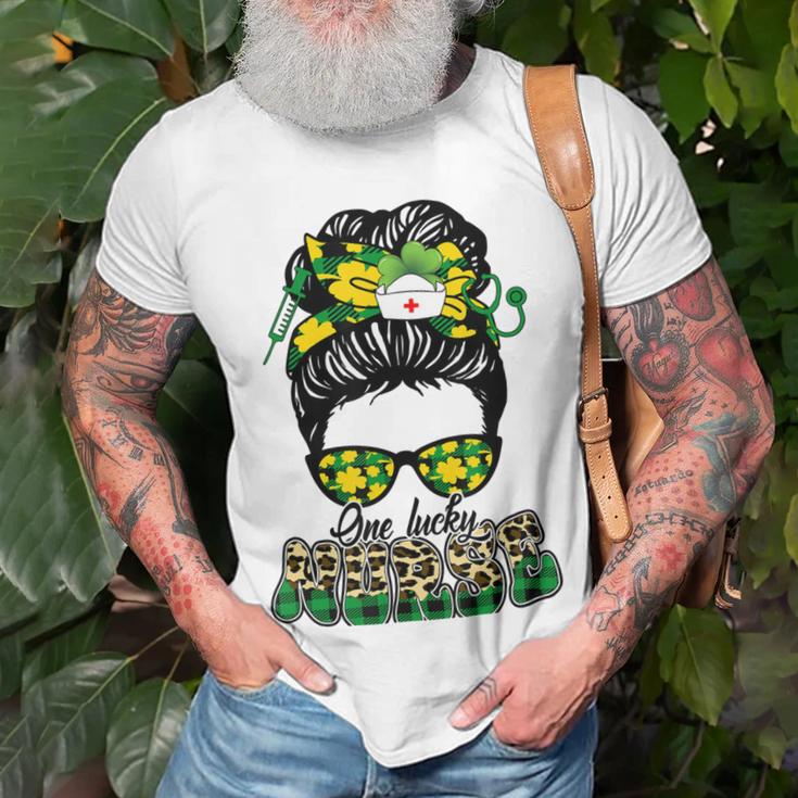 One Lucky Nurse Irish Leopard Messy Bun St Patricks Day Unisex T-Shirt Gifts for Old Men