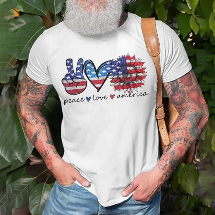 Peace Love America Flag Sunflower 4Th Of July Memorial Day Unisex T-Shirt Gifts for Old Men