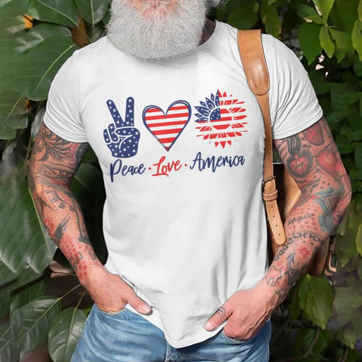Peace Love America Sunflower Funny 4Th Of July Fireworks Unisex T-Shirt Gifts for Old Men