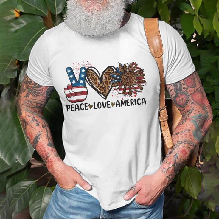 Peace Love America Sunflower Leopard Usa Flag 4Th Of July Unisex T-Shirt Gifts for Old Men
