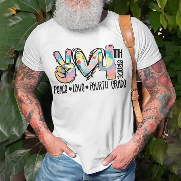 Peace Love Fourth Grade Funny Tie Dye Student Teacher T-Shirt Unisex T-Shirt Gifts for Old Men