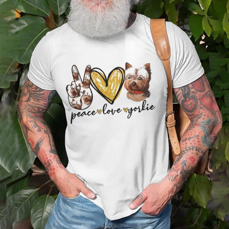 Peace Love Yorkie Dog Lovers Yorkshire Terrier Dad Mom Gift Unisex T-Shirt Gifts for Old Men