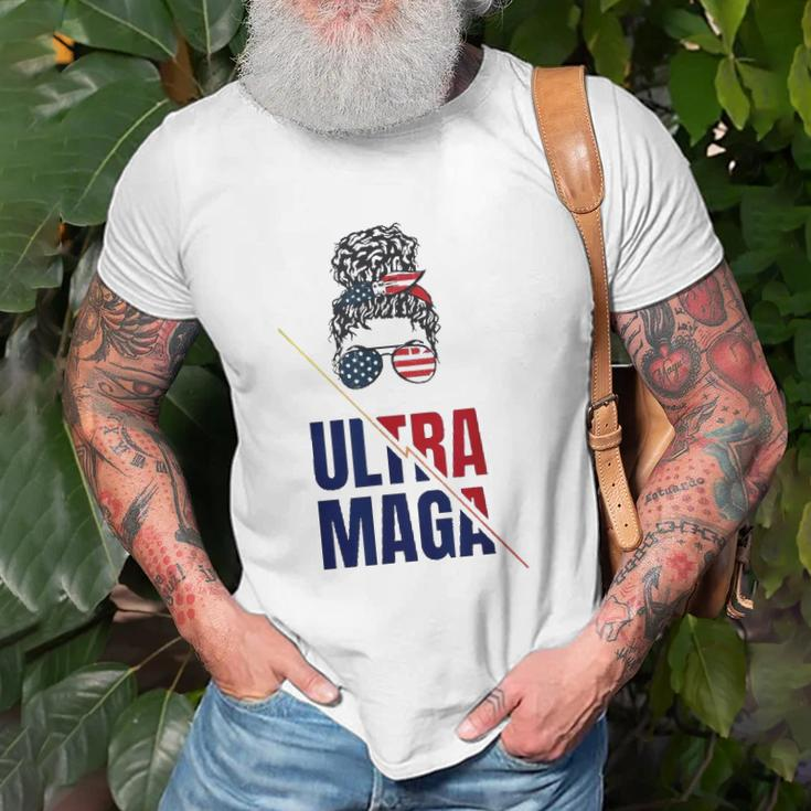 Pro Trump Ultra Mega Messy Bun Usa Flag Anti Joe Biden Unisex T-Shirt Gifts for Old Men