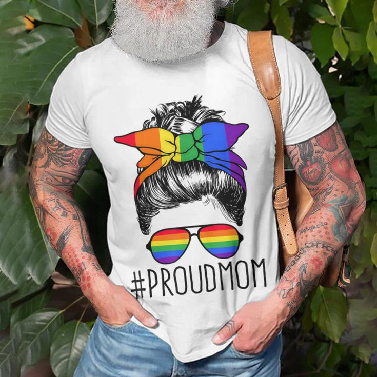 Proud Mom Messy Hair Bun Lgbtq Rainbow Flag Lgbt Pride Ally V3 Unisex T-Shirt Gifts for Old Men